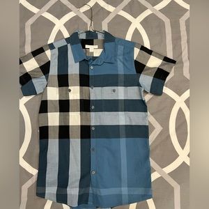 Boys Burberry Short Sleeve Button Down, Size- 12y, Color- Blue